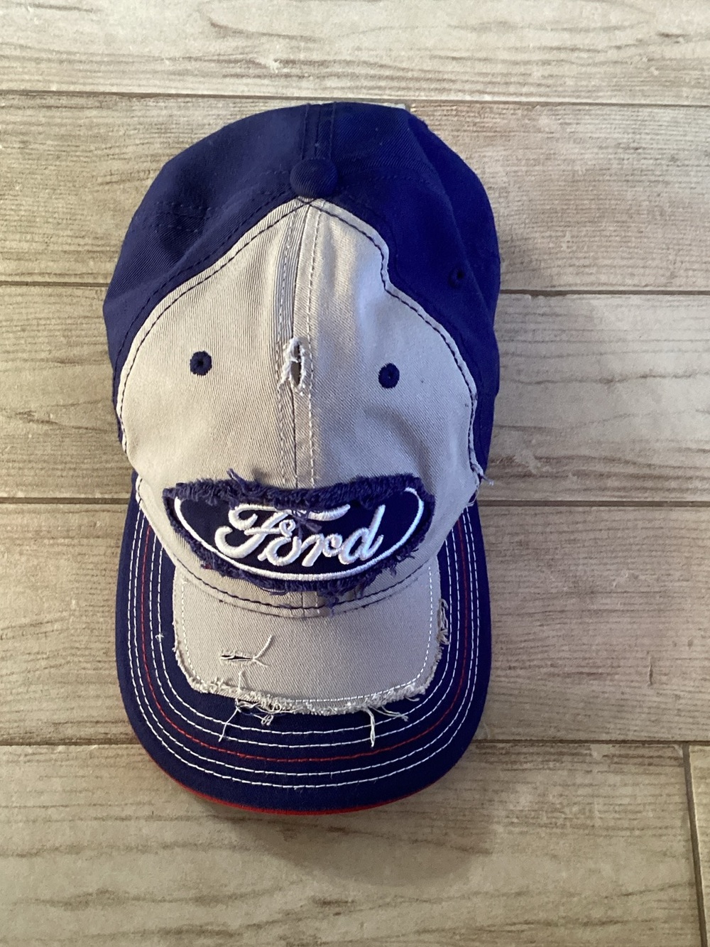 Ford Men's Two-Tone Distressed Baseball Cap - Navy & Tan